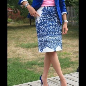 J Crew Pencil Skirt Porcelian Paisley size 00